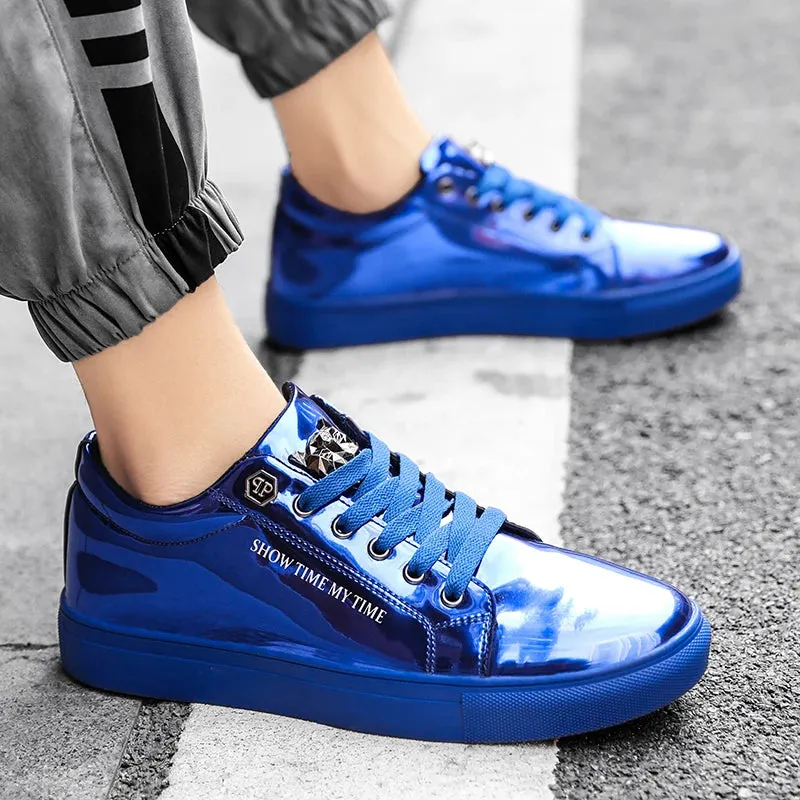 Hot Sale Casual Men's Shoes Blue Mirror Glitter Sneakers Men Flat Streetwear Hip Hop Men Luxury Designer Shoes chaussure homme Exercise Shoes For Feet