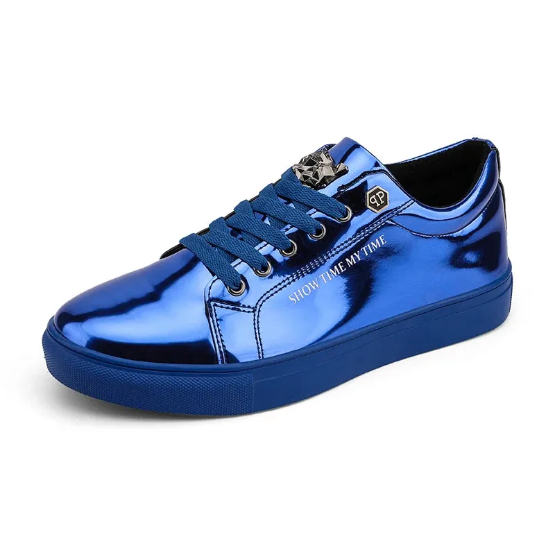 Hot Sale Casual Men's Shoes Blue Mirror Glitter Sneakers Men Flat Streetwear Hip Hop Men Luxury Designer Shoes chaussure homme Sole Shoes