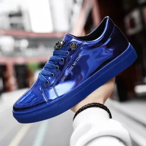 Hot Sale Casual Men's Shoes Blue Mirror Glitter Sneakers Men Flat Streetwear Hip Hop Men Luxury Designer Shoes chaussure homme Flat Deadlift Shoes
