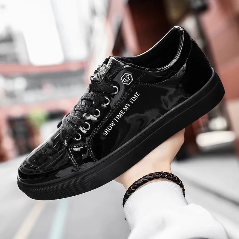 Hot Sale Casual Men's Shoes Blue Mirror Glitter Sneakers Men Flat Streetwear Hip Hop Men Luxury Designer Shoes chaussure homme Women Flat Leather Shoes