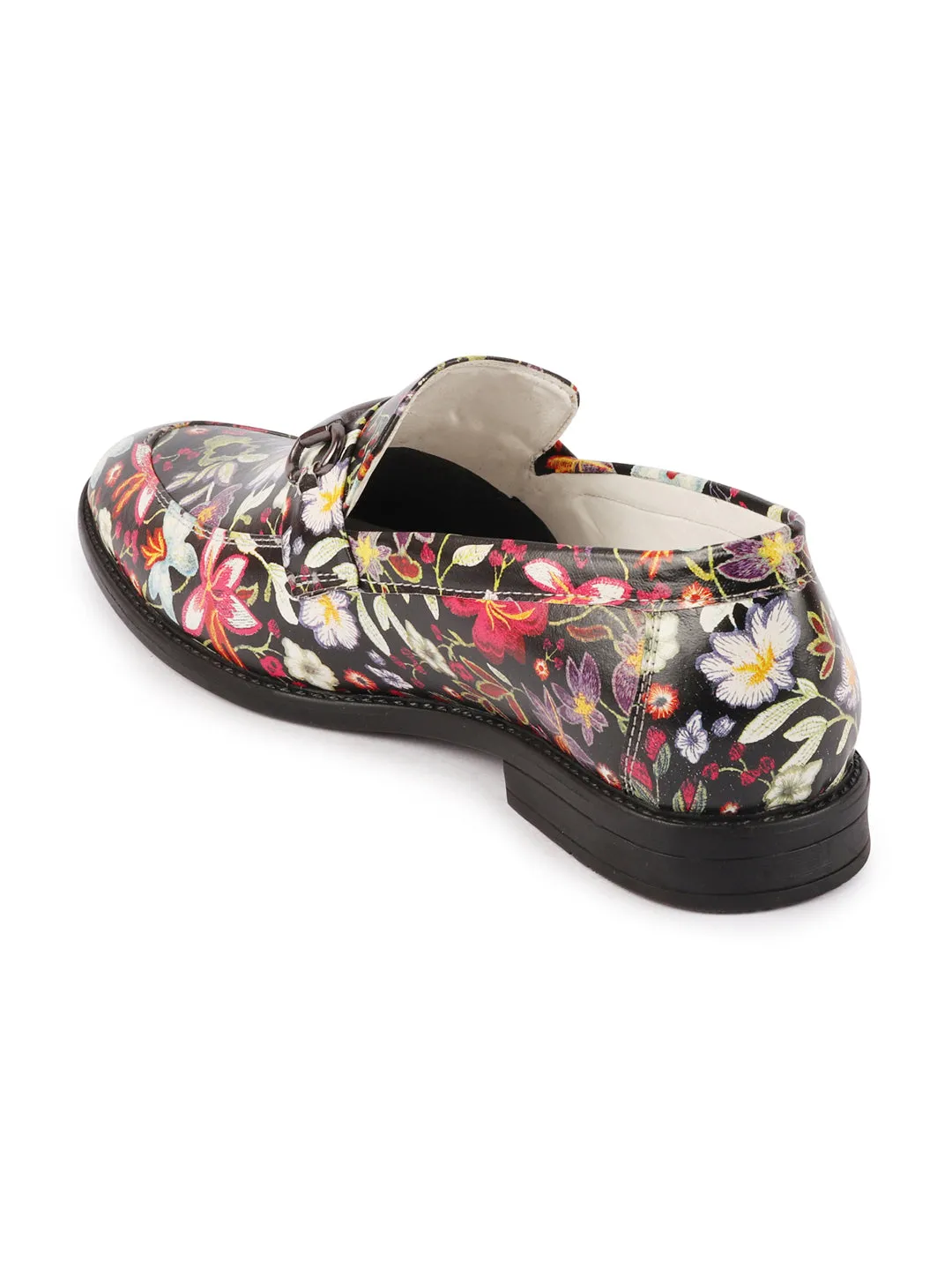 Men Black Floral Print Horsebit Buckle Weekend Wedding Evening Party Shoes Loafers The Bear Loafers