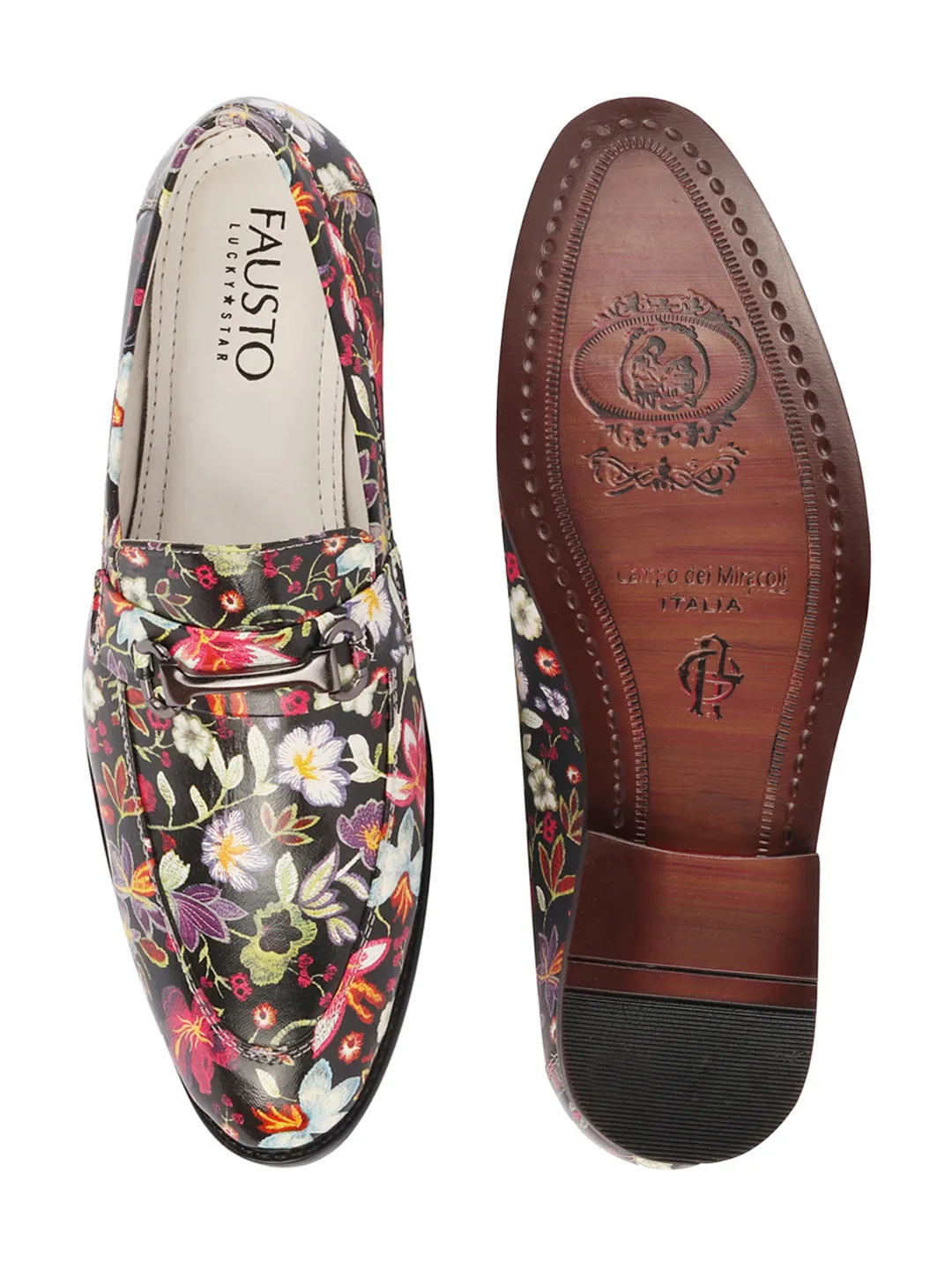 Louis Vuittion Loafers Men Black Floral Print Horsebit Buckle Weekend Wedding Evening Party Shoes Loafers