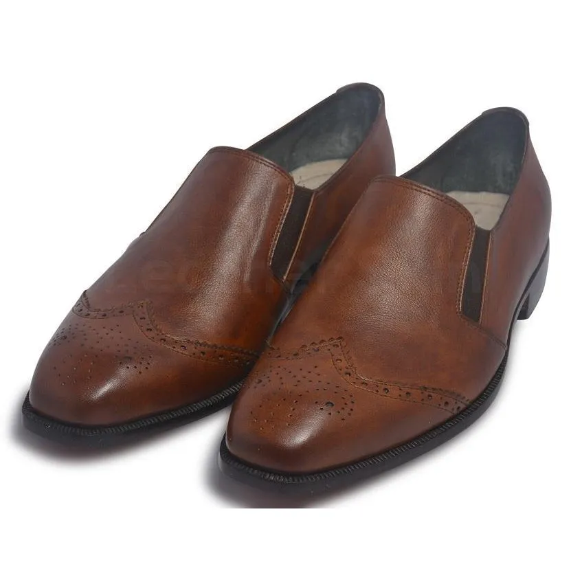 Men Brown Genuine Leather Shoes Slip On Steel Toe Work Shoes