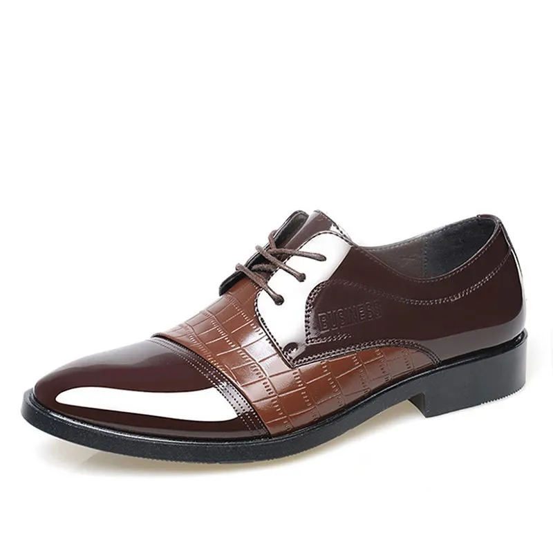 Men Dress Shoes Crocodile Grain PU Leather Men Shoes Oxfords Flats Spring High Quality Leather Shoes Business Dress Men Shoes 8 Soft Toe Work Boots