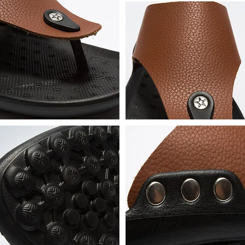 Men Flip Flops Summer Beach Sandals Slippers For Men Flats High Top Non-Slip PU Shoes Men Plus Size 44 Outdoor Casual Shoes 2020 Slippers Washing Instructions