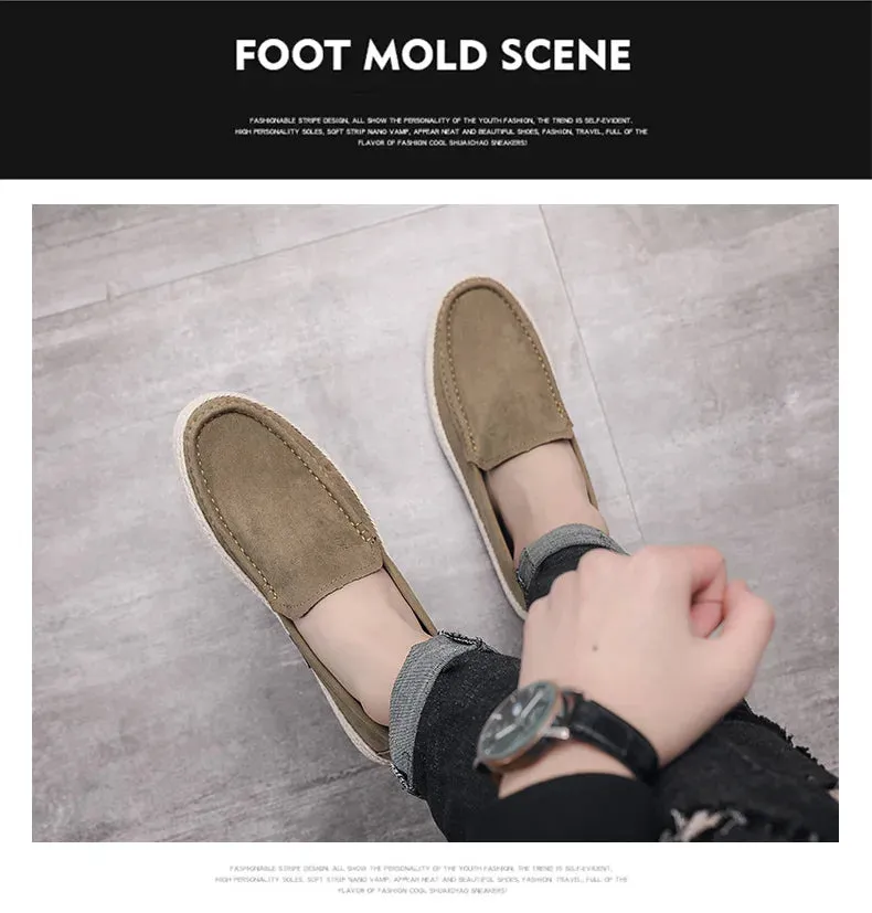Men Loafers Shoes Summer Shoes Man New Fashion Canvas Footwear Soft Flat Comfy Flock Suede Leather Men Casual Vulcanized Shoe Designer Flat Slingback Shoes