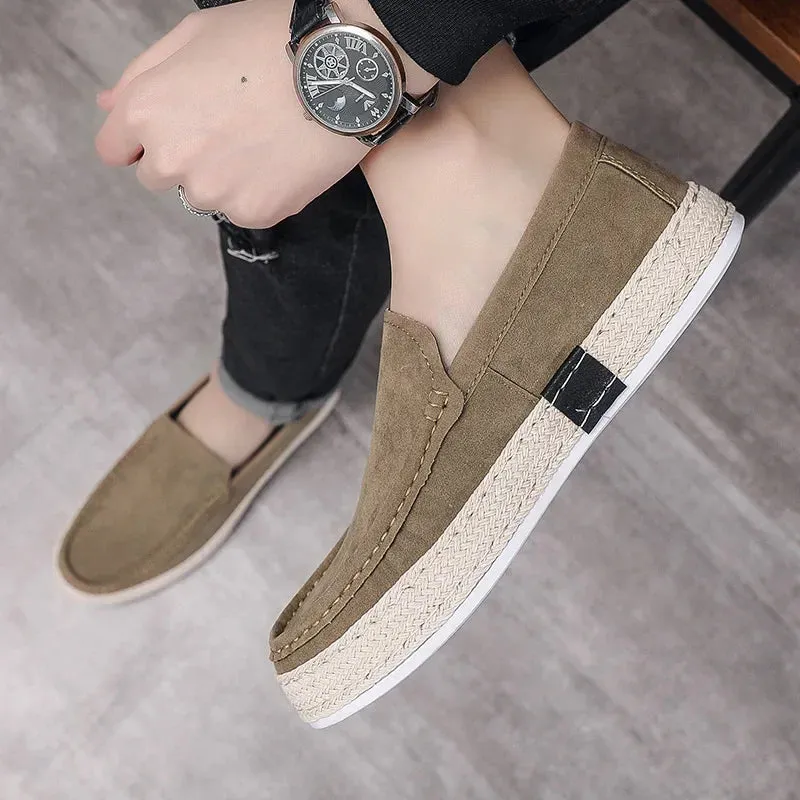 Men Loafers Shoes Summer Shoes Man New Fashion Canvas Footwear Soft Flat Comfy Flock Suede Leather Men Casual Vulcanized Shoe Clarks Flat Shoes