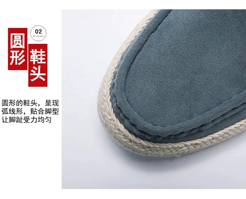 Men Loafers Shoes Summer Shoes Man New Fashion Canvas Footwear Soft Flat Comfy Flock Suede Leather Men Casual Vulcanized Shoe Best Safety Shoes For Flat Feet