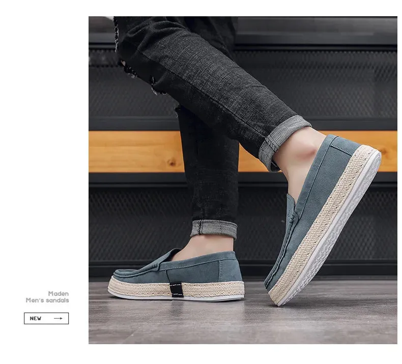 Non Slip Work Shoes For Flat Feet Men Loafers Shoes Summer Shoes Man New Fashion Canvas Footwear Soft Flat Comfy Flock Suede Leather Men Casual Vulcanized Shoe