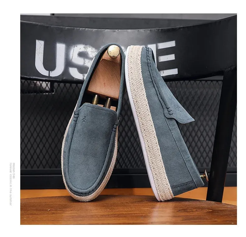 Men Loafers Shoes Summer Shoes Man New Fashion Canvas Footwear Soft Flat Comfy Flock Suede Leather Men Casual Vulcanized Shoe Comfortable Silver Flat Shoes
