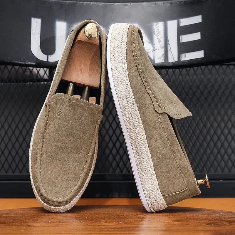 Best Flat Sole Shoes Men Loafers Shoes Summer Shoes Man New Fashion Canvas Footwear Soft Flat Comfy Flock Suede Leather Men Casual Vulcanized Shoe