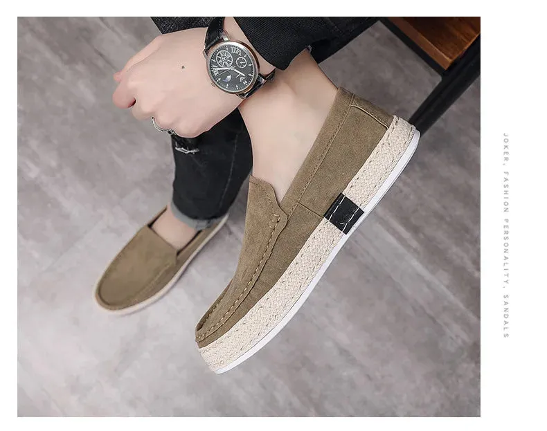 Men Loafers Shoes Summer Shoes Man New Fashion Canvas Footwear Soft Flat Comfy Flock Suede Leather Men Casual Vulcanized Shoe Best Non Slip Work Shoes For Flat Feet