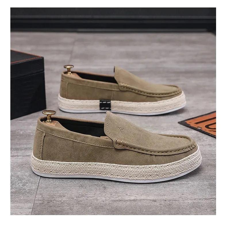 Cushion Running Shoes For Flat Feet Men Loafers Shoes Summer Shoes Man New Fashion Canvas Footwear Soft Flat Comfy Flock Suede Leather Men Casual Vulcanized Shoe