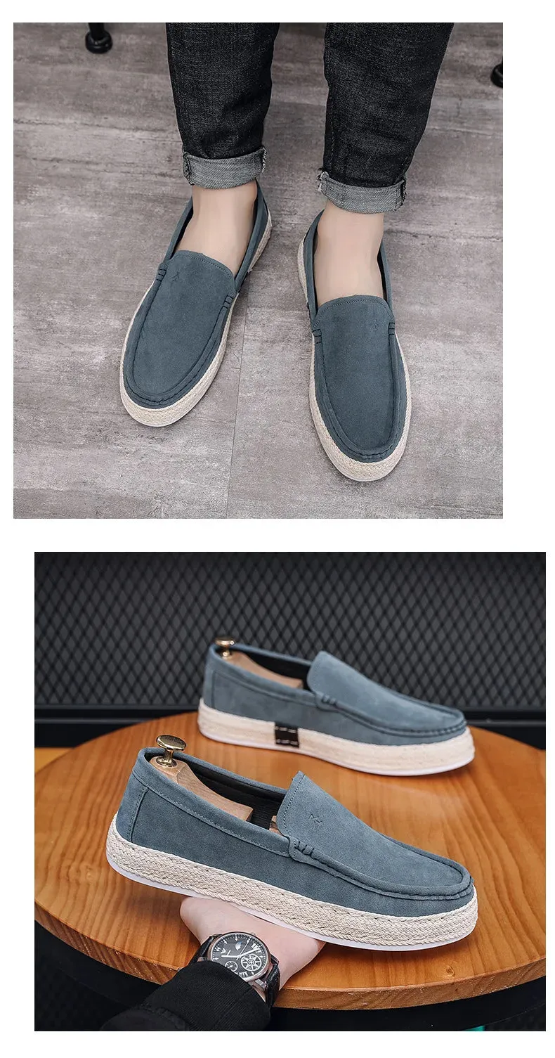 Men Loafers Shoes Summer Shoes Man New Fashion Canvas Footwear Soft Flat Comfy Flock Suede Leather Men Casual Vulcanized Shoe Tie Flat Shoes