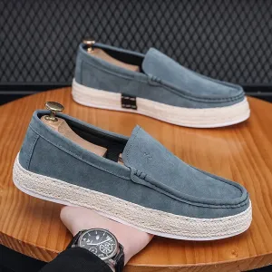 Flat Shoes For Biking Men Loafers Shoes Summer Shoes Man New Fashion Canvas Footwear Soft Flat Comfy Flock Suede Leather Men Casual Vulcanized Shoe