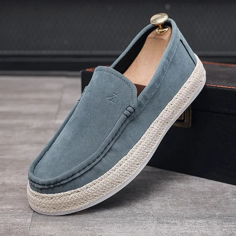 Pointed Flat Leather Shoes Men Loafers Shoes Summer Shoes Man New Fashion Canvas Footwear Soft Flat Comfy Flock Suede Leather Men Casual Vulcanized Shoe