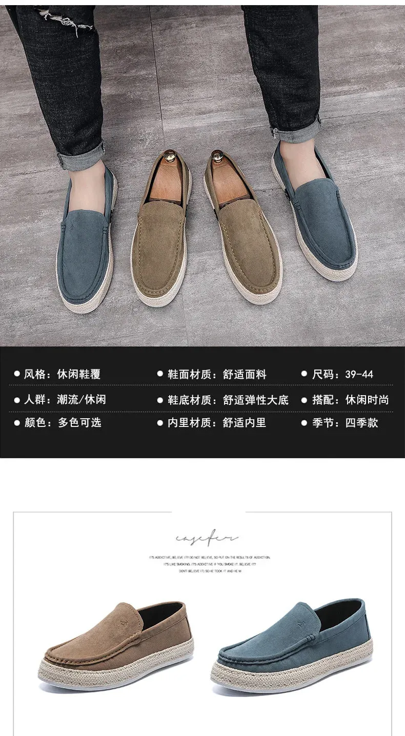Hiking Shoes For Flat Feet Men Loafers Shoes Summer Shoes Man New Fashion Canvas Footwear Soft Flat Comfy Flock Suede Leather Men Casual Vulcanized Shoe