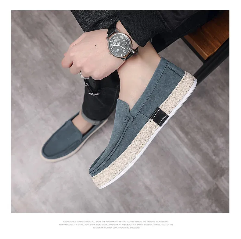 Men Loafers Shoes Summer Shoes Man New Fashion Canvas Footwear Soft Flat Comfy Flock Suede Leather Men Casual Vulcanized Shoe Flat Shoes With Knee Length Dress