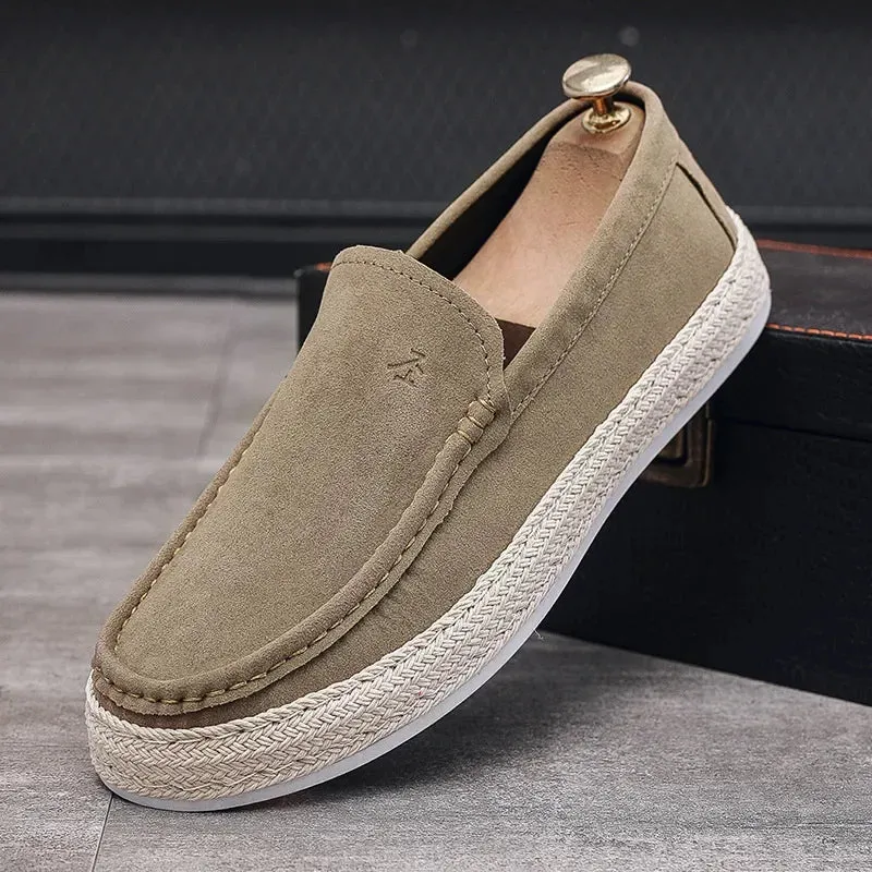 Men Loafers Shoes Summer Shoes Man New Fashion Canvas Footwear Soft Flat Comfy Flock Suede Leather Men Casual Vulcanized Shoe Flat Ankle Tie Shoes