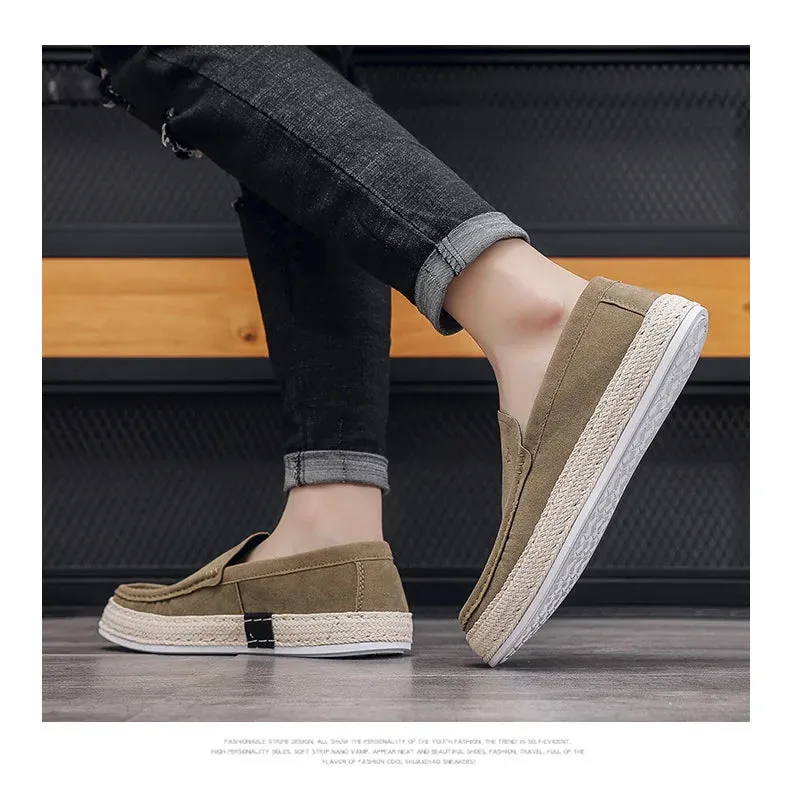 Elegant Flat Shoes Wedding Men Loafers Shoes Summer Shoes Man New Fashion Canvas Footwear Soft Flat Comfy Flock Suede Leather Men Casual Vulcanized Shoe