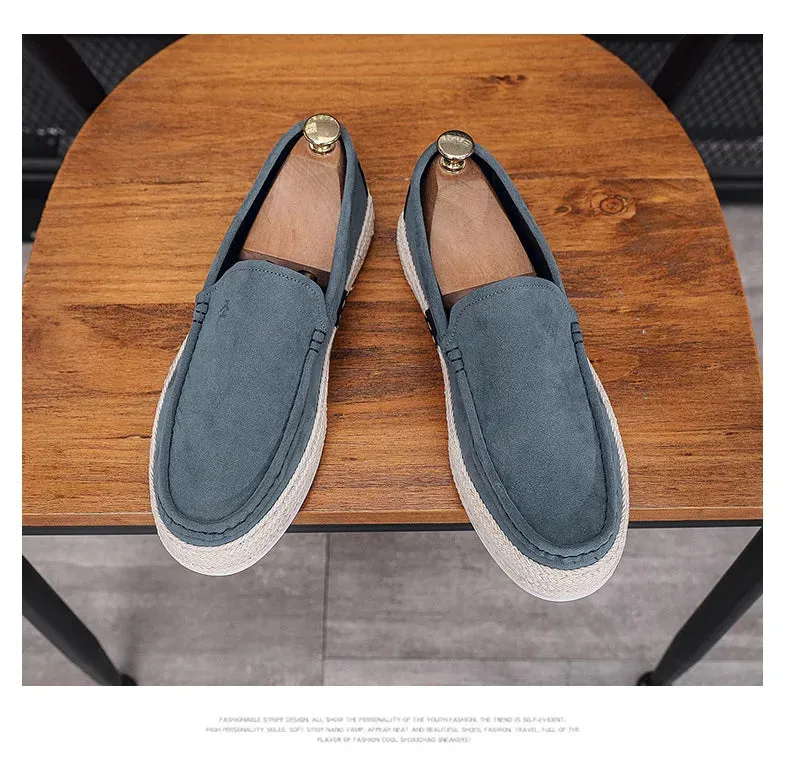 Men Loafers Shoes Summer Shoes Man New Fashion Canvas Footwear Soft Flat Comfy Flock Suede Leather Men Casual Vulcanized Shoe Great Walking Shoes For Flat Feet