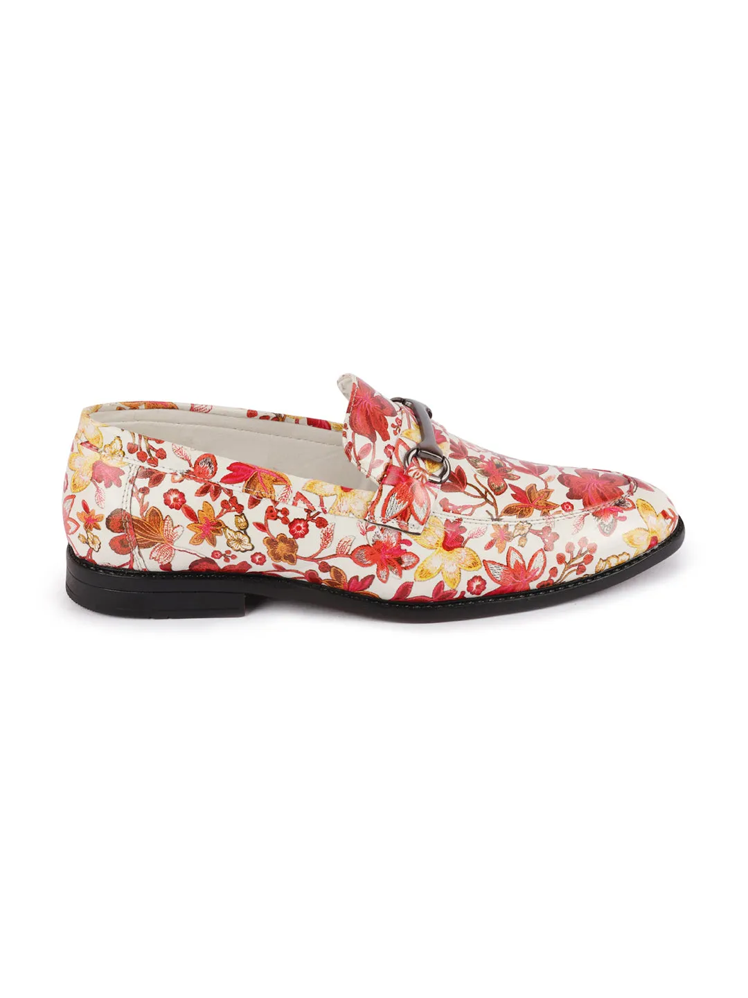 Men Red Floral Print Horsebit Buckle Weekend Wedding Evening Party Shoes Loafers Timberland Loafers