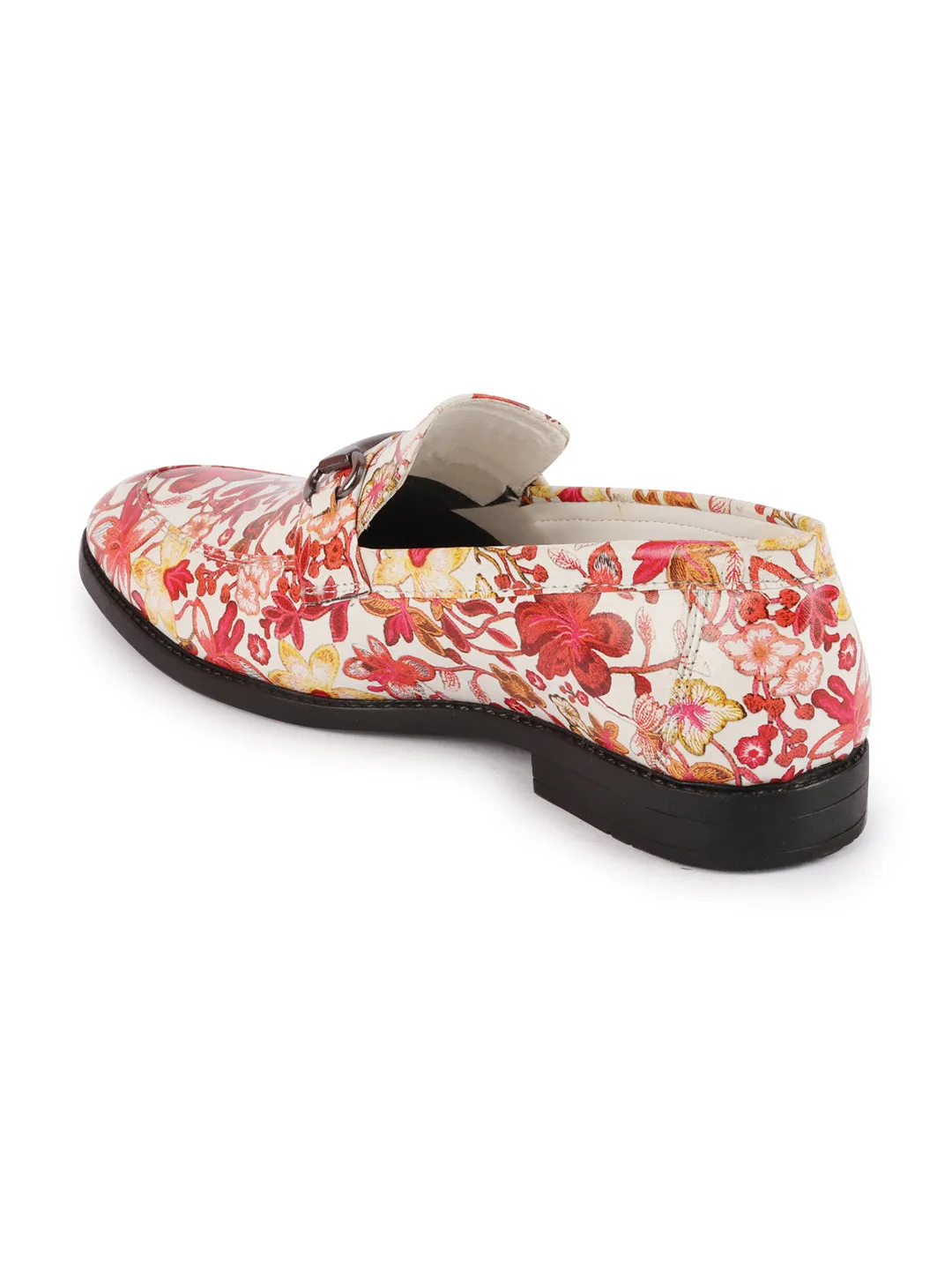 Penny Loafers 1980s Men Red Floral Print Horsebit Buckle Weekend Wedding Evening Party Shoes Loafers