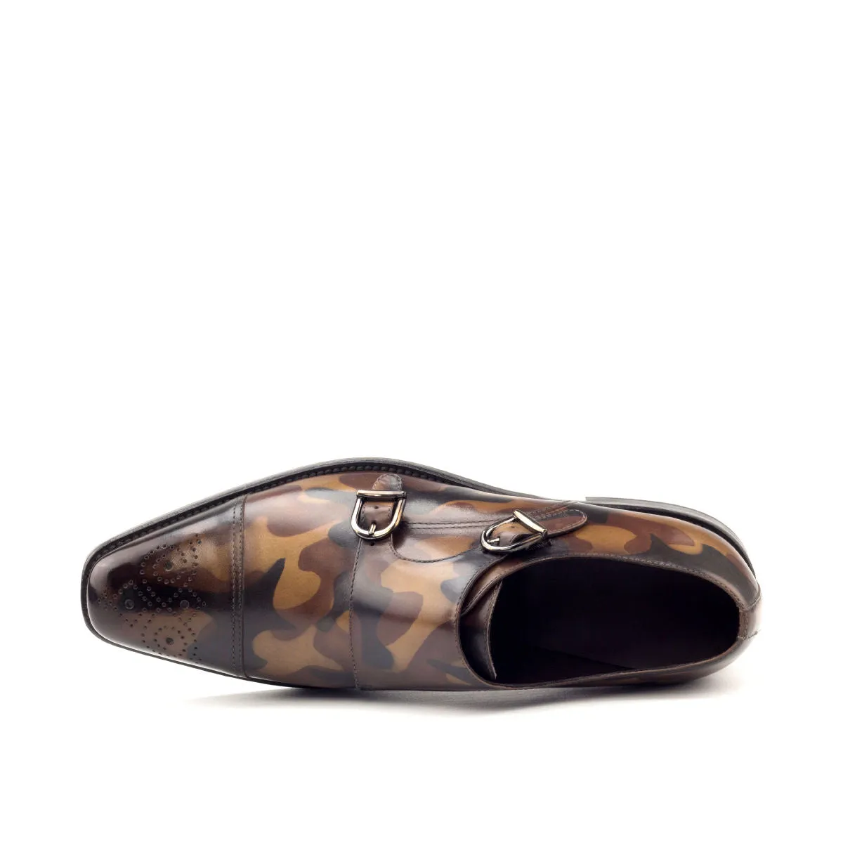 Men's Double Monk Shoes Patina Leather Wide Plus Size Brown 2655 Vegan Leather Work Boots