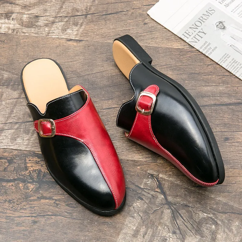 Men's Faux Leather Double Colored Backless Loafers Celebs In Loafers
