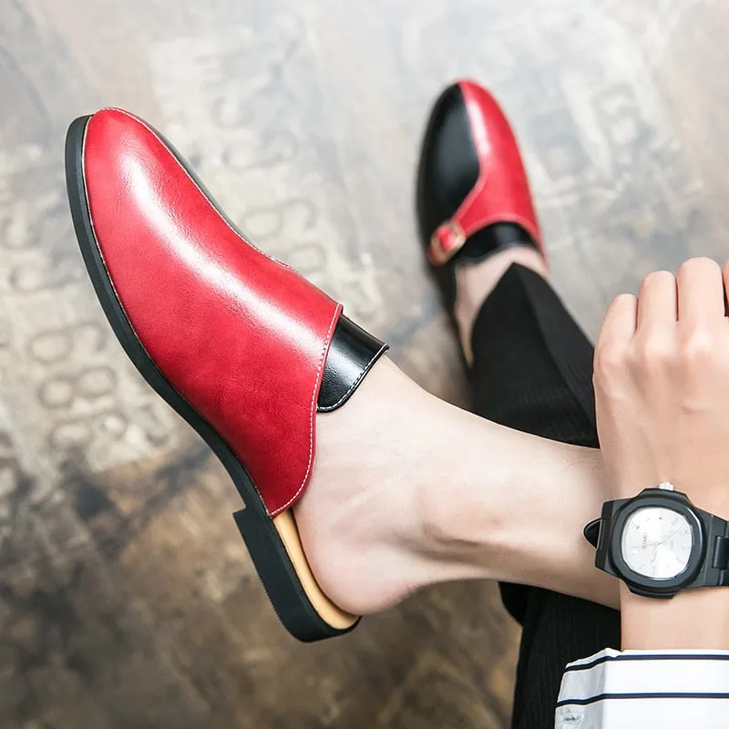 Black And White Loafers Men's Faux Leather Double Colored Backless Loafers