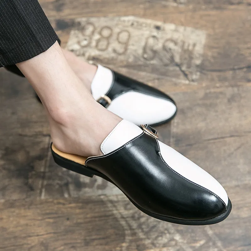 Men's Faux Leather Double Colored Backless Loafers Elegant Loafers