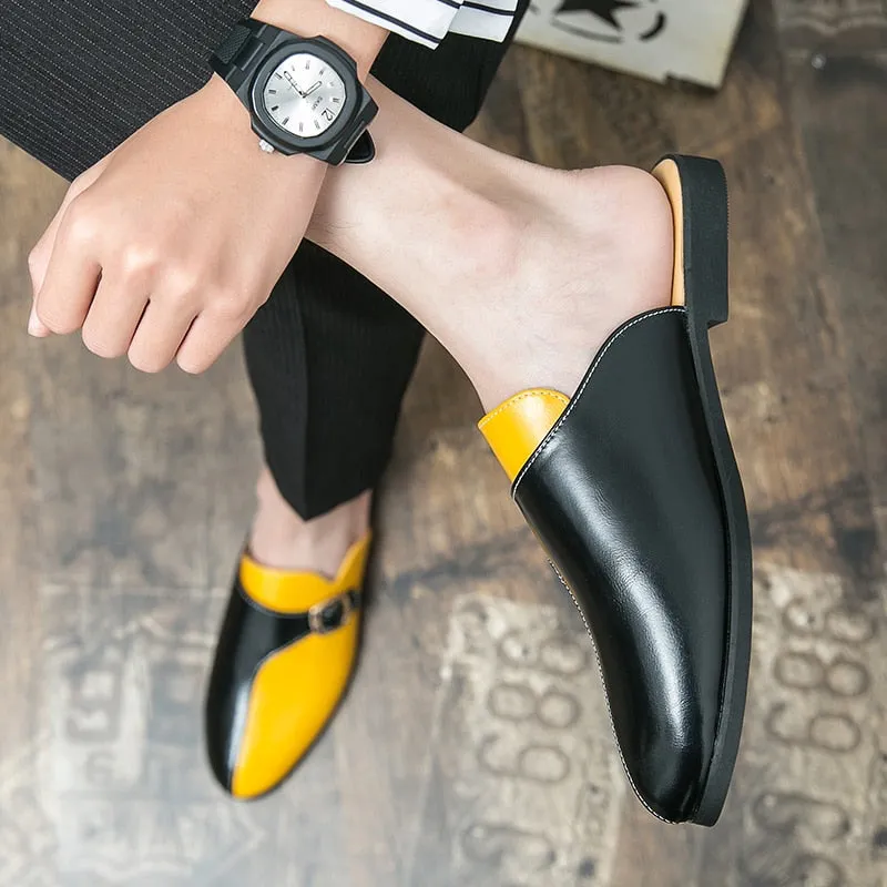 Men's Faux Leather Double Colored Backless Loafers Boywithuke Loafers