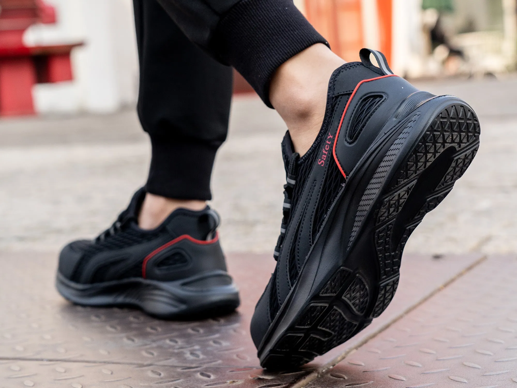 Long Lasting Work Boots Men's Slip-On Steel Toe Shoes Comfortable Lightweight Industrial Construction Indestructible Safety Work Shoes