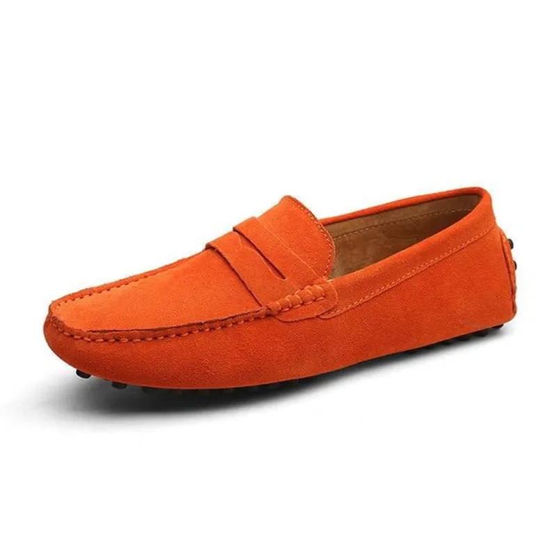 Men's suede penny loafers soft casual driving shoes daily slip on flats Hunter Rubber Loafers