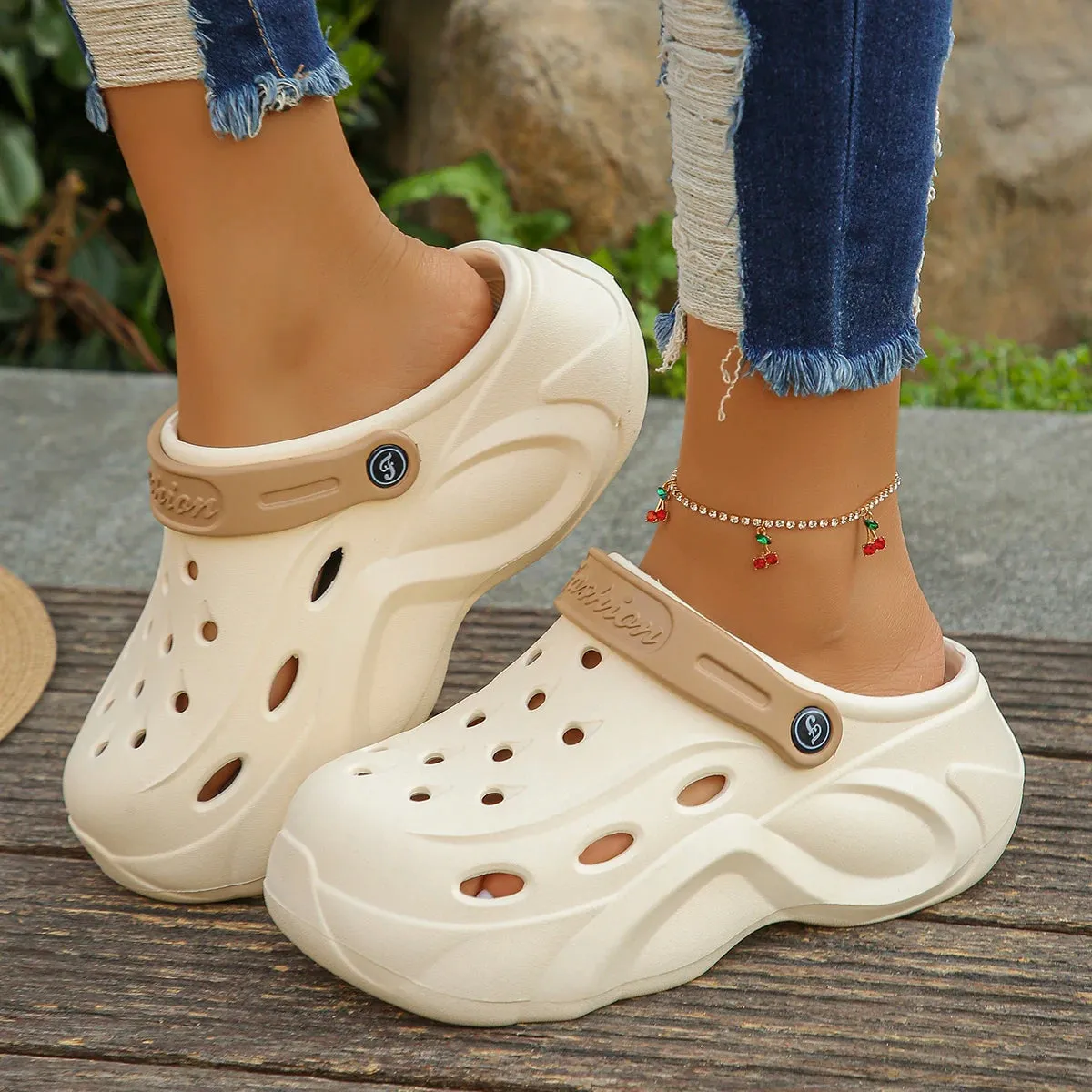 Cinnamon Roll Slippers Mix Color Chunky Platform Clogs for Women Non Slip Summer Sandals