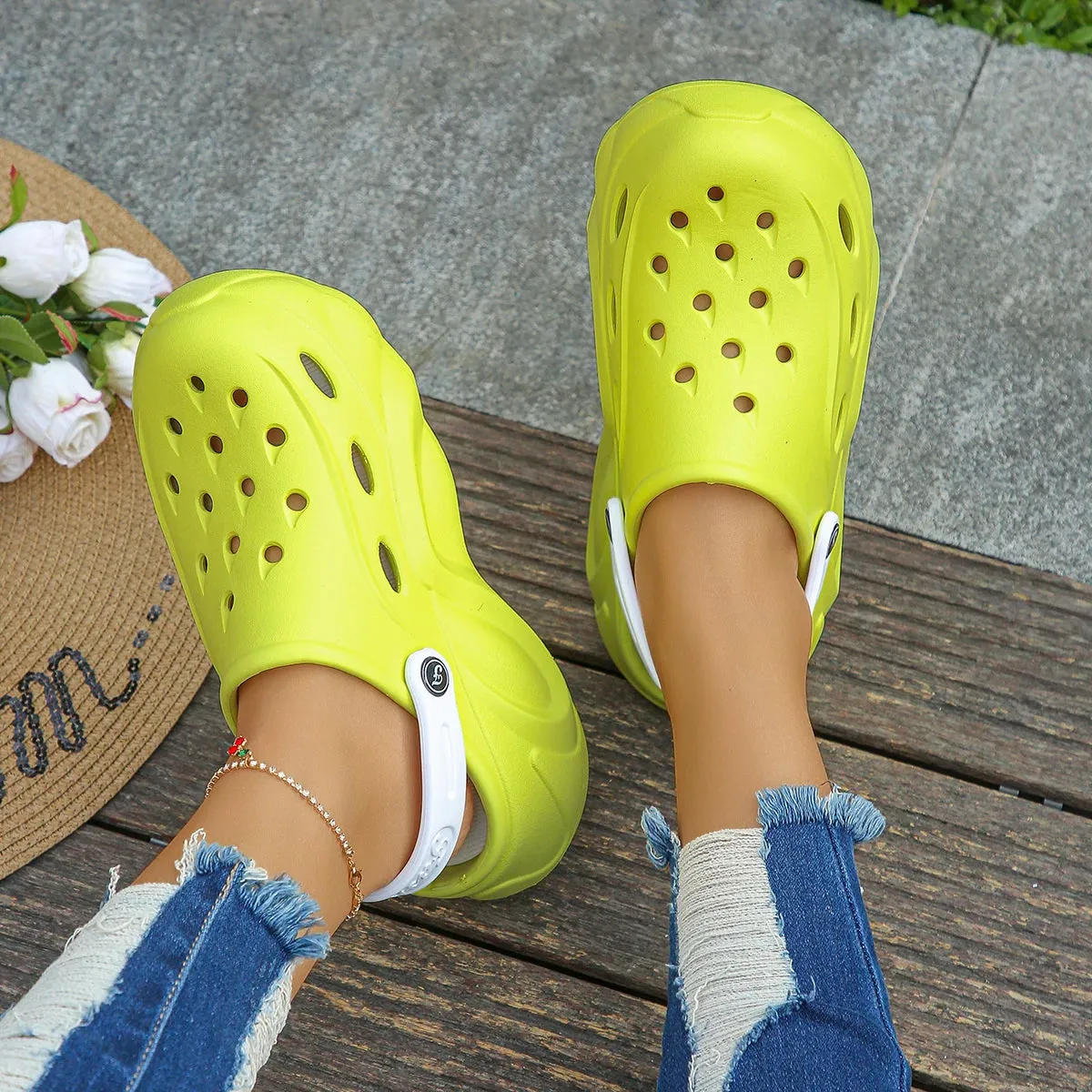 Mix Color Chunky Platform Clogs for Women Non Slip Summer Sandals Branche Furry Slides Patina