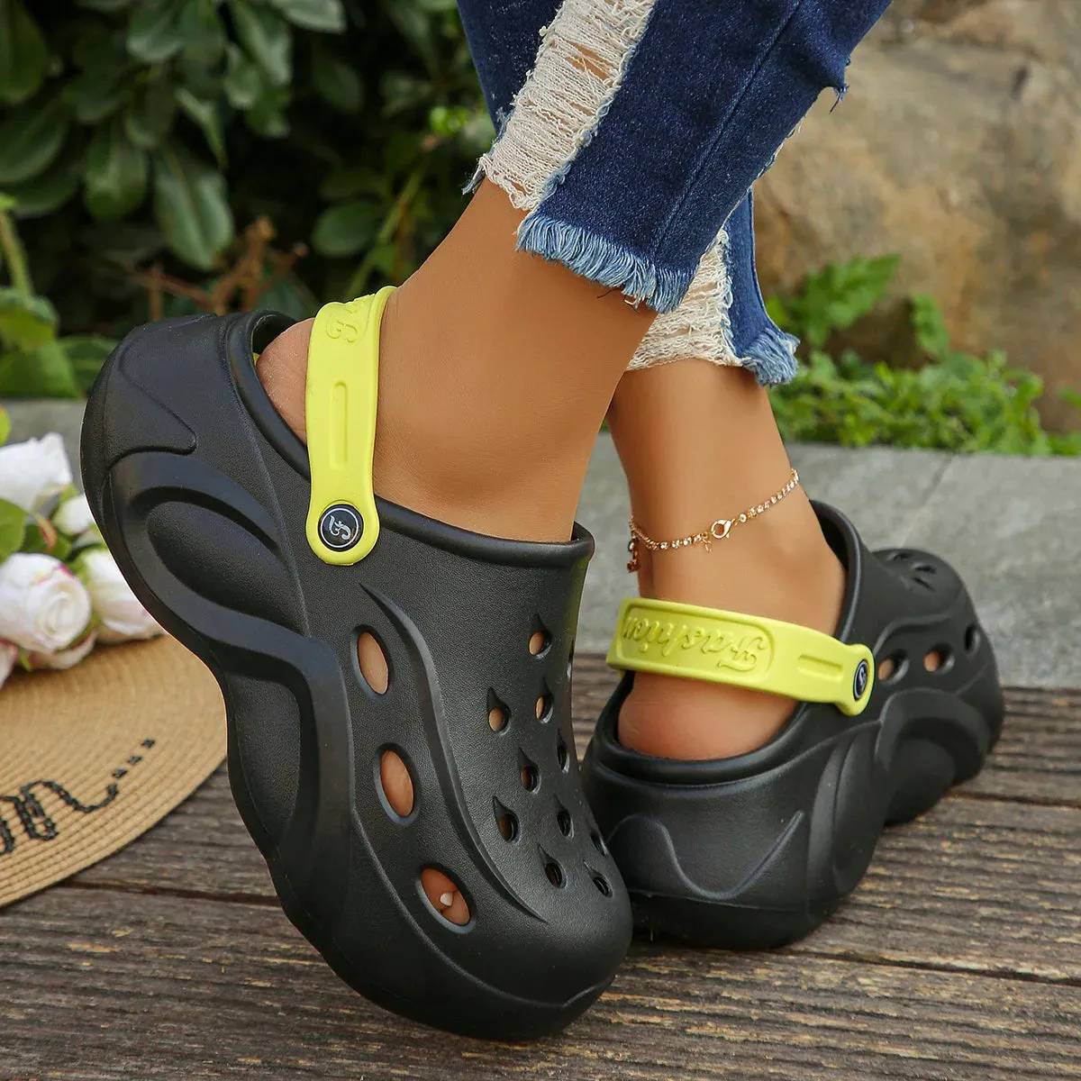 Mix Color Chunky Platform Clogs for Women Non Slip Summer Sandals Skull Slippers