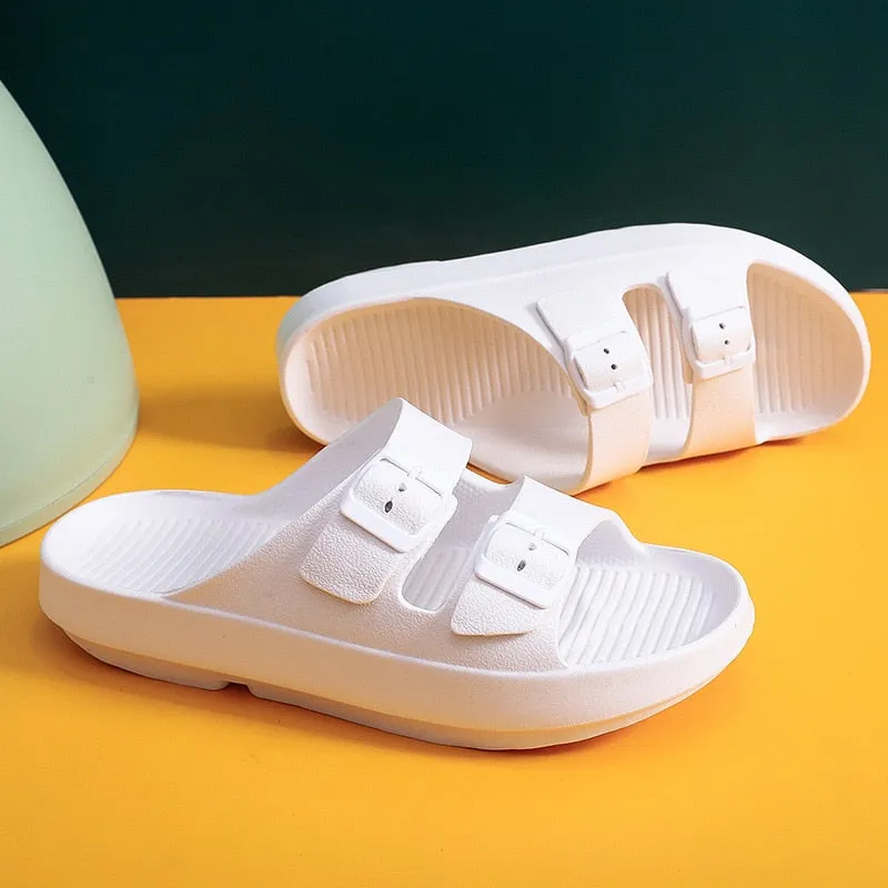 Flip Flops Micro Foam Yeknu Rimocy Thick Platform Buckle Cloud Slippers Women Summer Beach EVA Non-slip Slides Sandals Woman Comfy Soft Sole Unisex Slippers