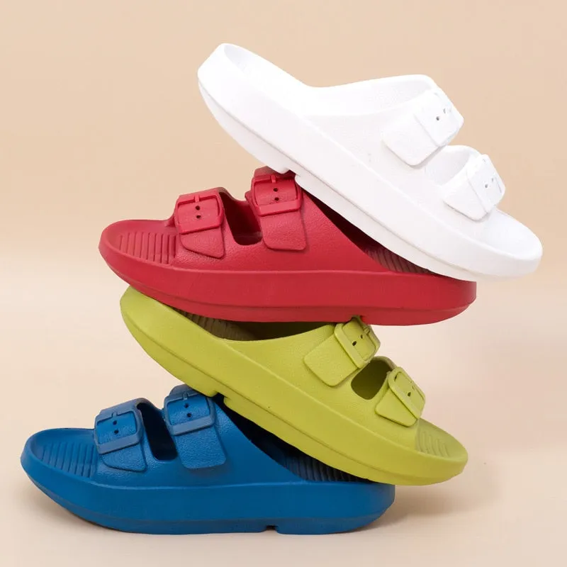 Best Comfy Flip Flops Yeknu Rimocy Thick Platform Buckle Cloud Slippers Women Summer Beach EVA Non-slip Slides Sandals Woman Comfy Soft Sole Unisex Slippers