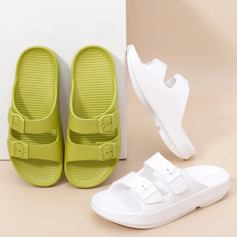 Yeknu Rimocy Thick Platform Buckle Cloud Slippers Women Summer Beach EVA Non-slip Slides Sandals Woman Comfy Soft Sole Unisex Slippers Flip Flop Phone