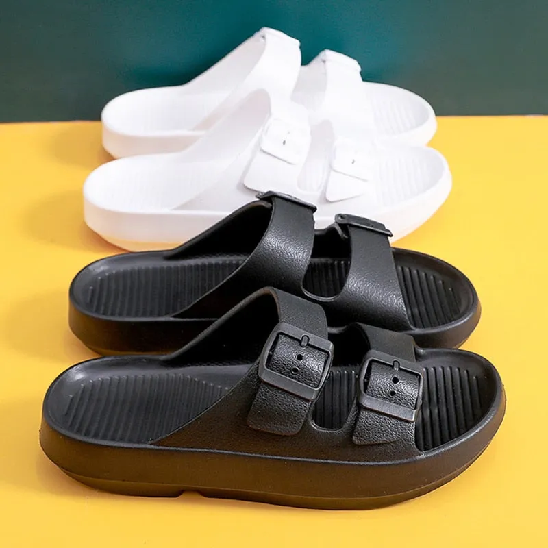 Yeknu Rimocy Thick Platform Buckle Cloud Slippers Women Summer Beach EVA Non-slip Slides Sandals Woman Comfy Soft Sole Unisex Slippers Flip Flops Manufacturer