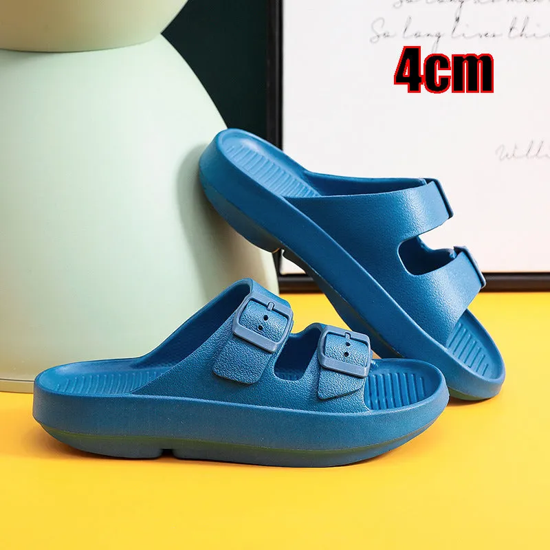 Yeknu Rimocy Thick Platform Buckle Cloud Slippers Women Summer Beach EVA Non-slip Slides Sandals Woman Comfy Soft Sole Unisex Slippers Stylish Flip Flops