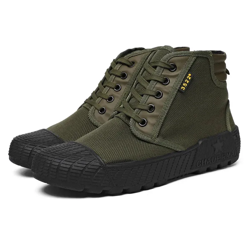 Canvas Sneakers Men Wear-resistant Sport Shoes Men Lace-Up Walking Shoes Climbing Work Tactical Sneakers Mens Casual Shoes Best Composite Toe Work Boots For Flat Feet