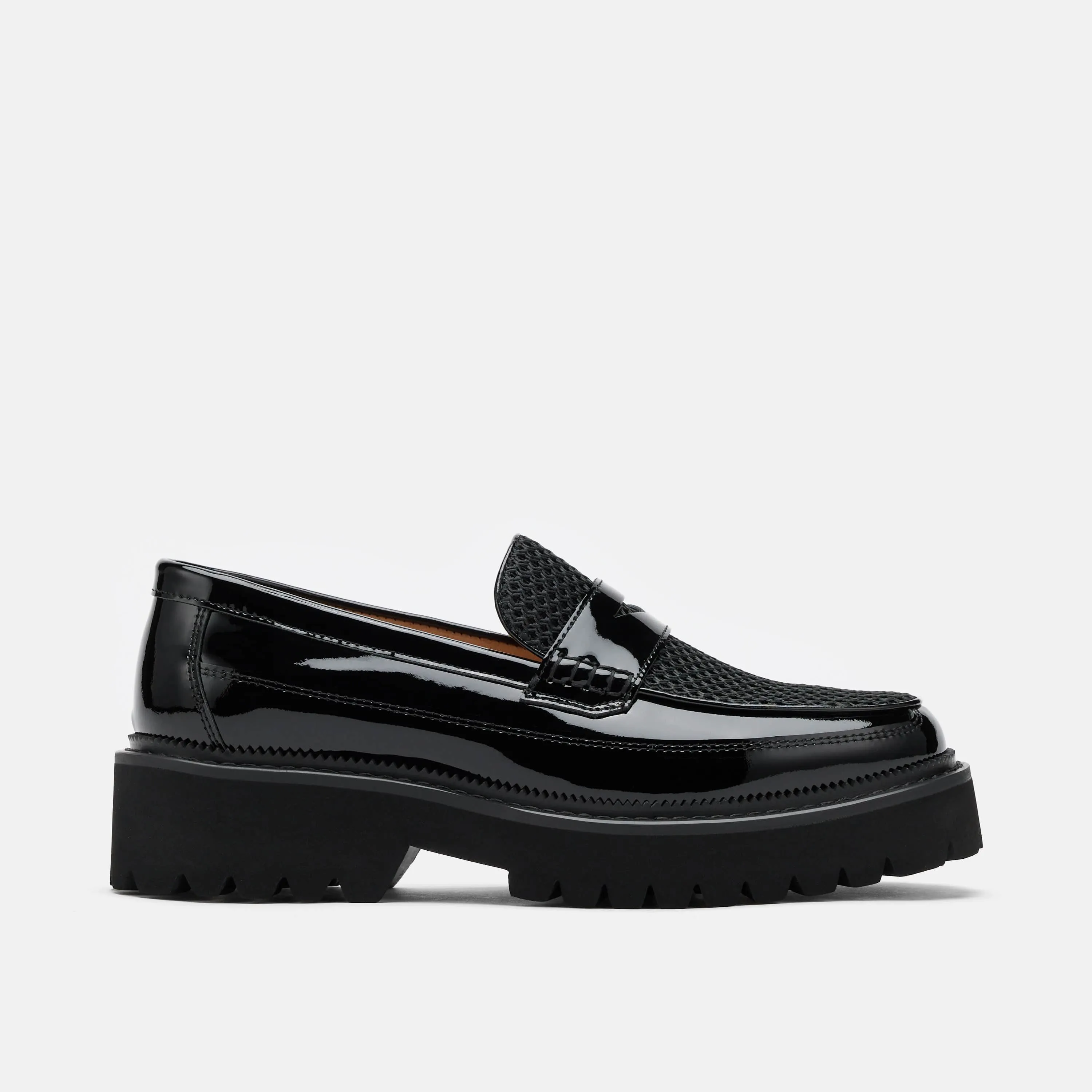 Ms. Adler Black Patent Leather Lug Penny Loafers Fendi Loafers