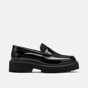 Ms. Adler Black Patent Leather Lug Penny Loafers Loafers Womens