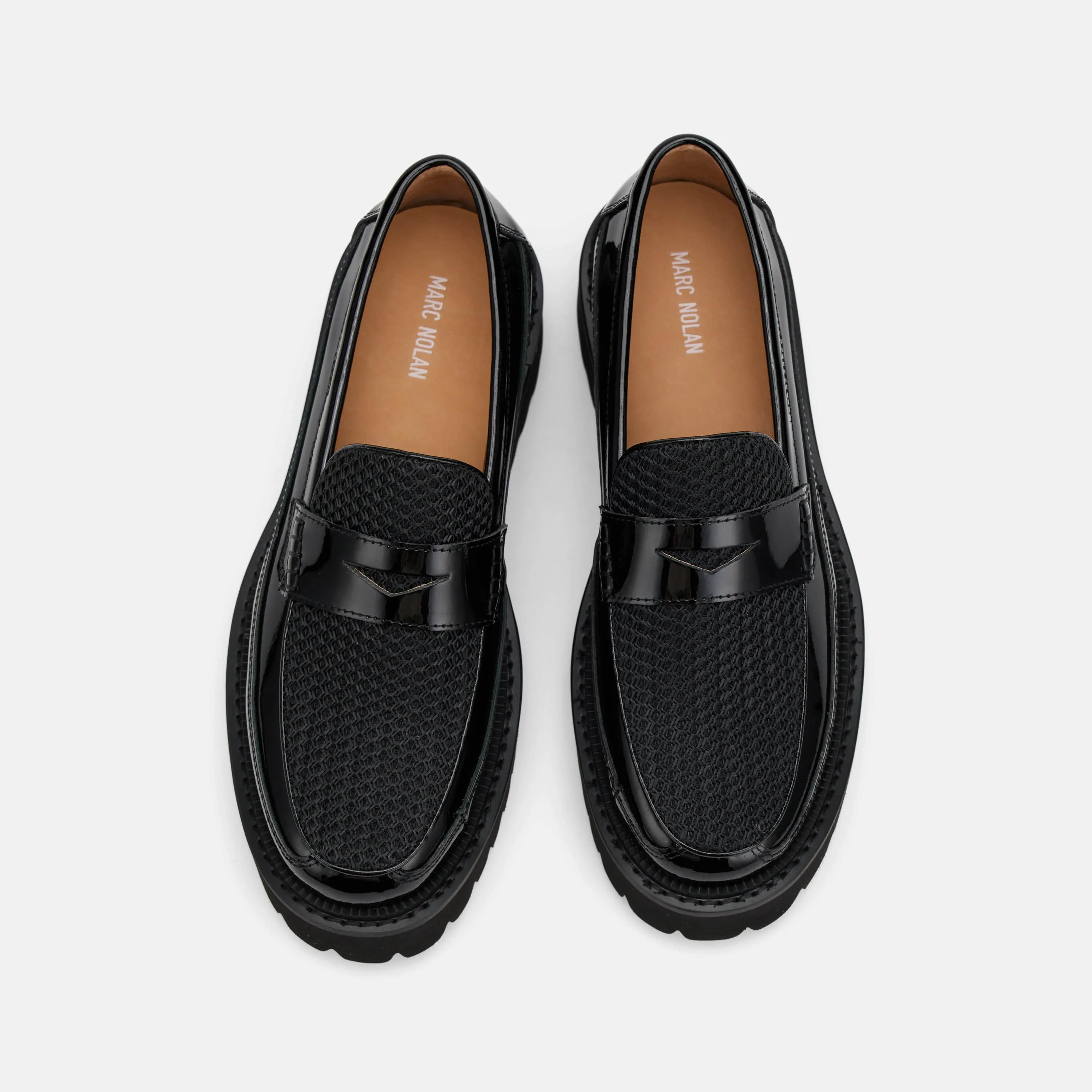 Ms. Adler Black Patent Leather Lug Penny Loafers Mk Loafers