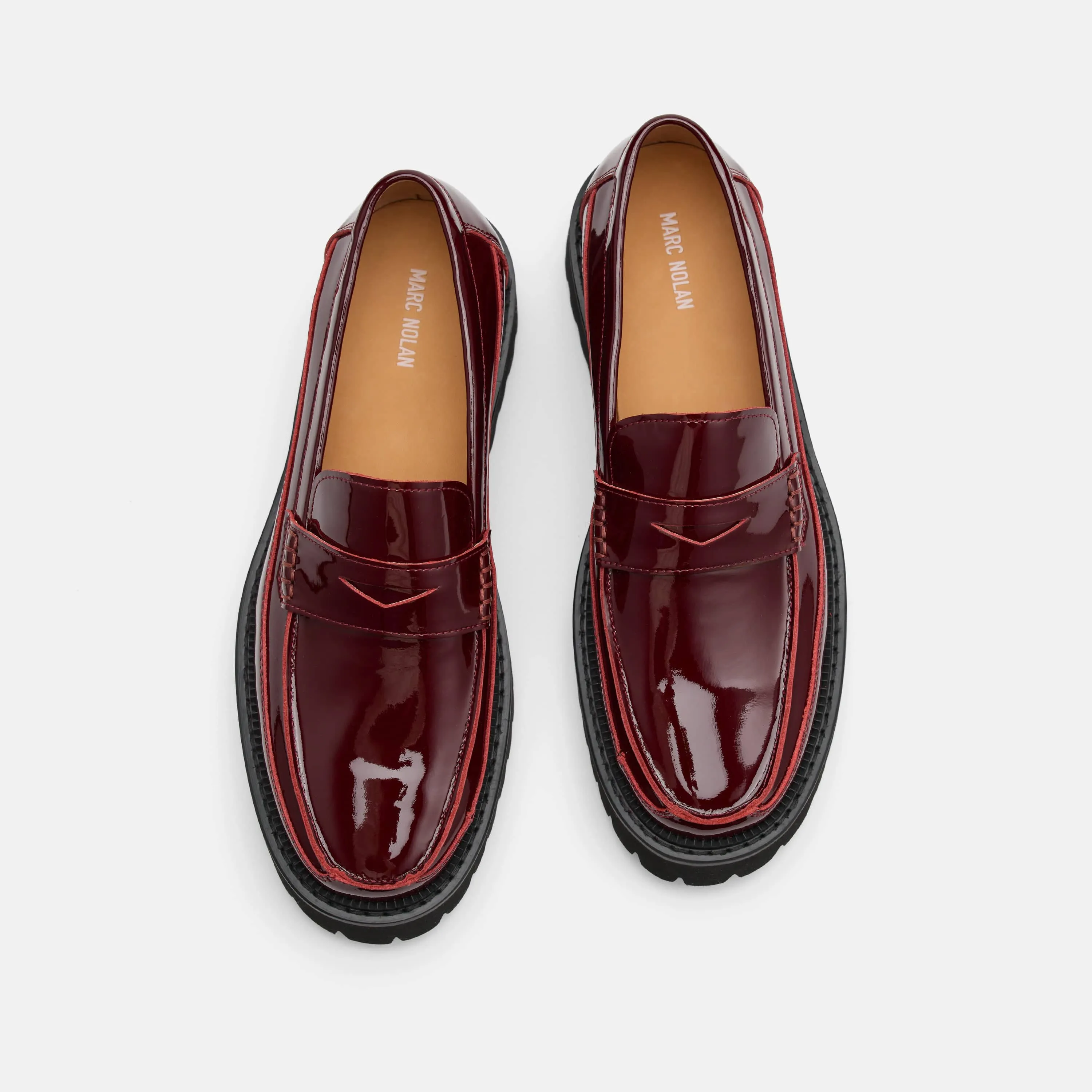 Speed Loafers Ms. Adler Wine Red Patent Leather Lug Penny Loafers