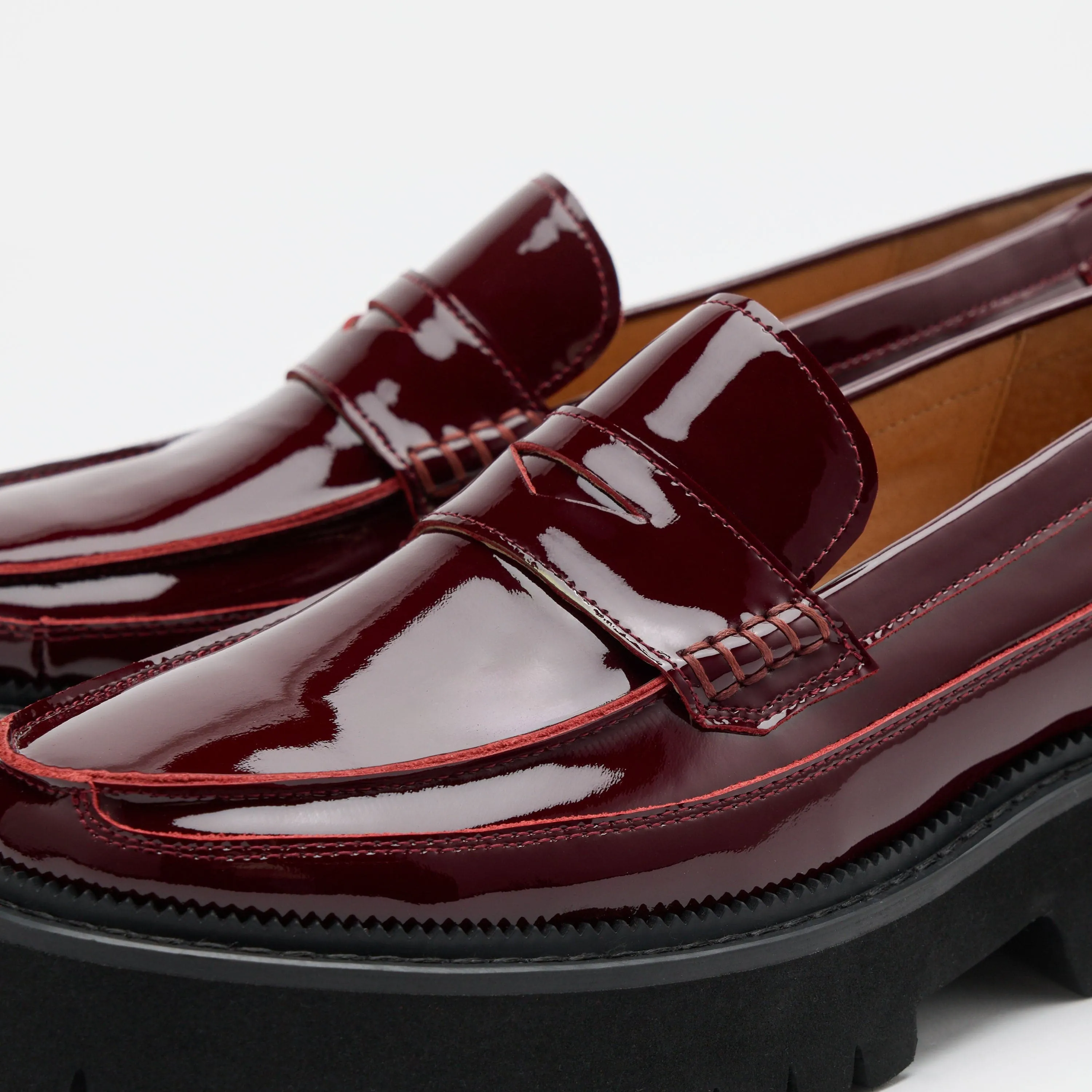 Ms. Adler Wine Red Patent Leather Lug Penny Loafers Zappos Loafers