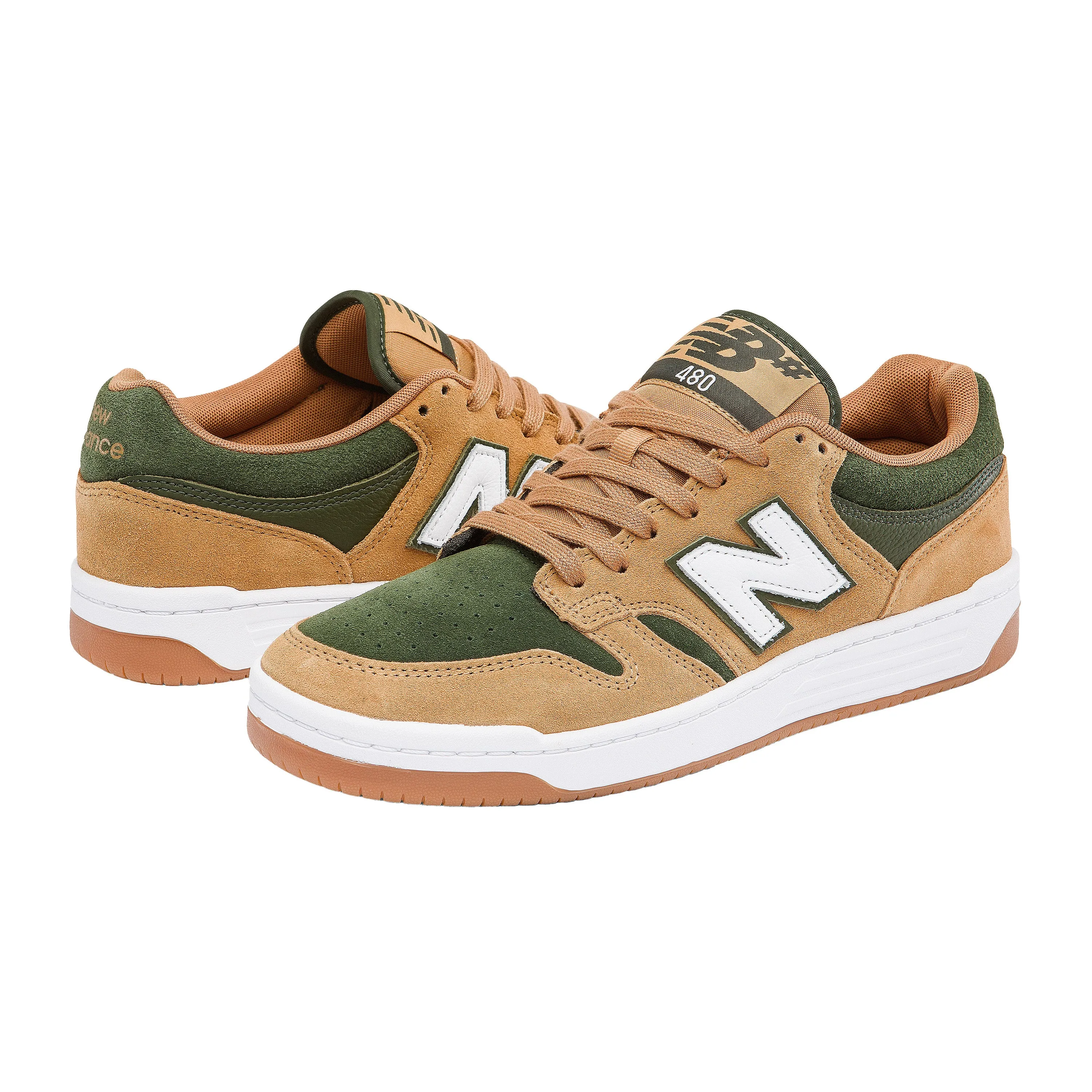 New Balance Black Tennis Shoes Womens NB NUMERIC 480 SUEDE TAN / GREEN