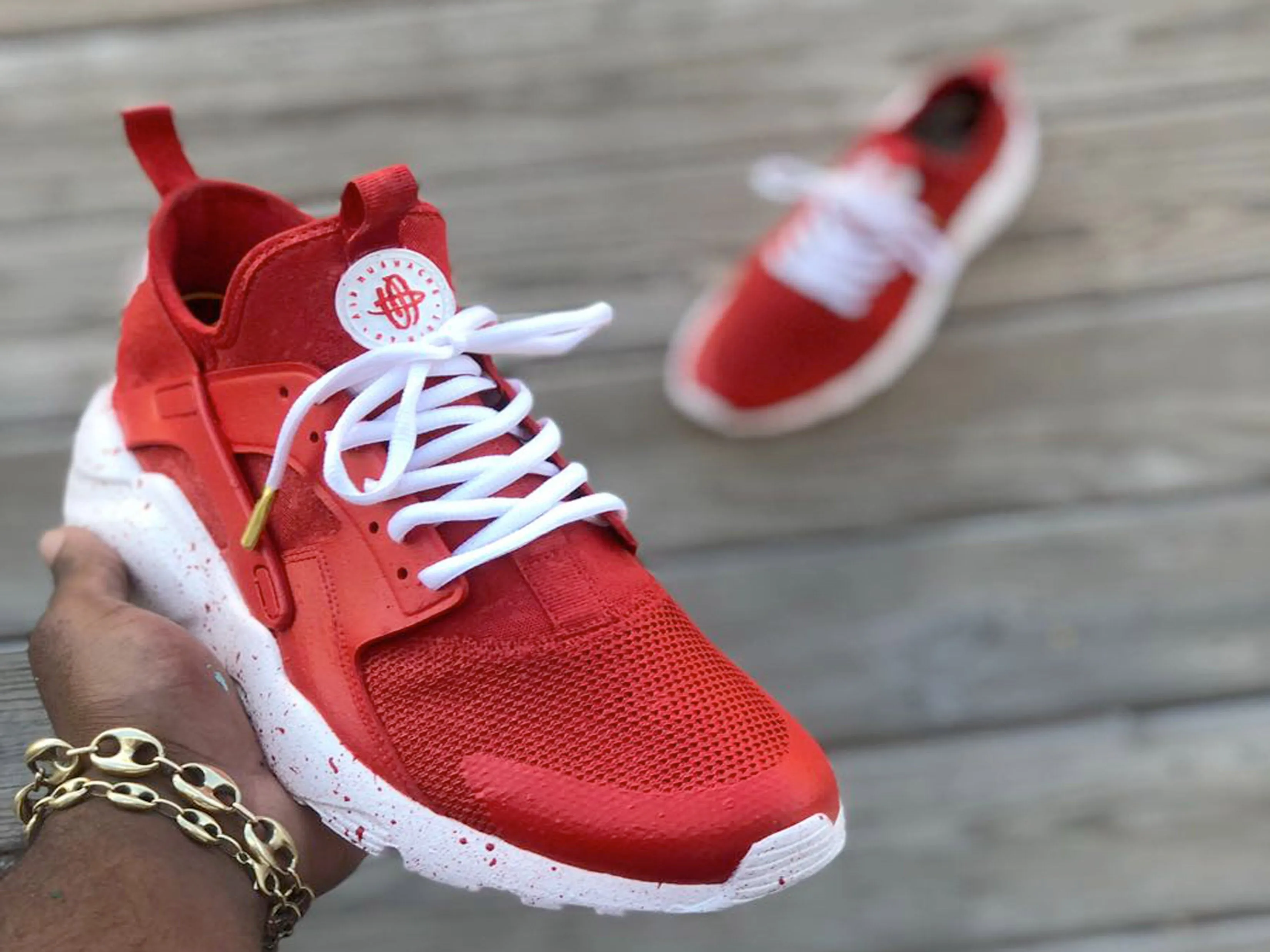 Revitalign Sneakers Custom Red and White Nike Huaraches